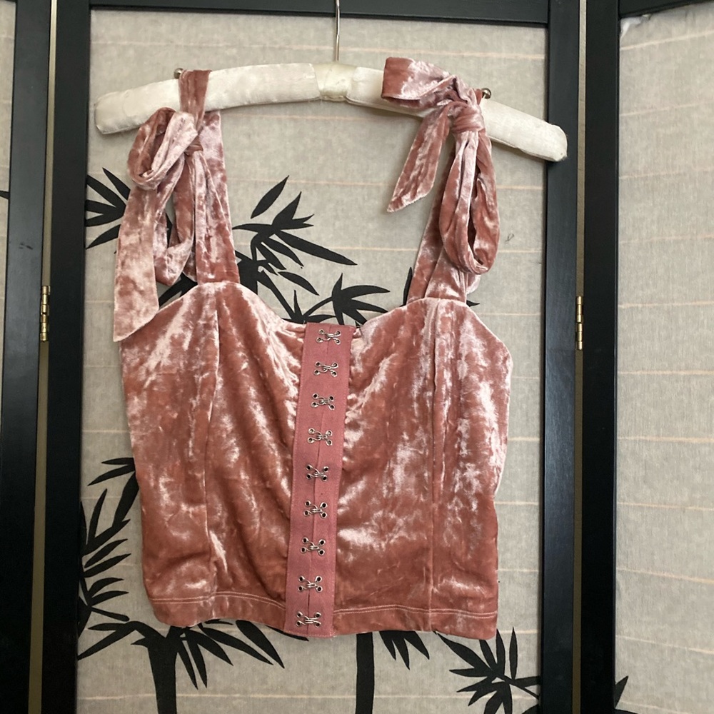 Velvet corset tank top with bow straps